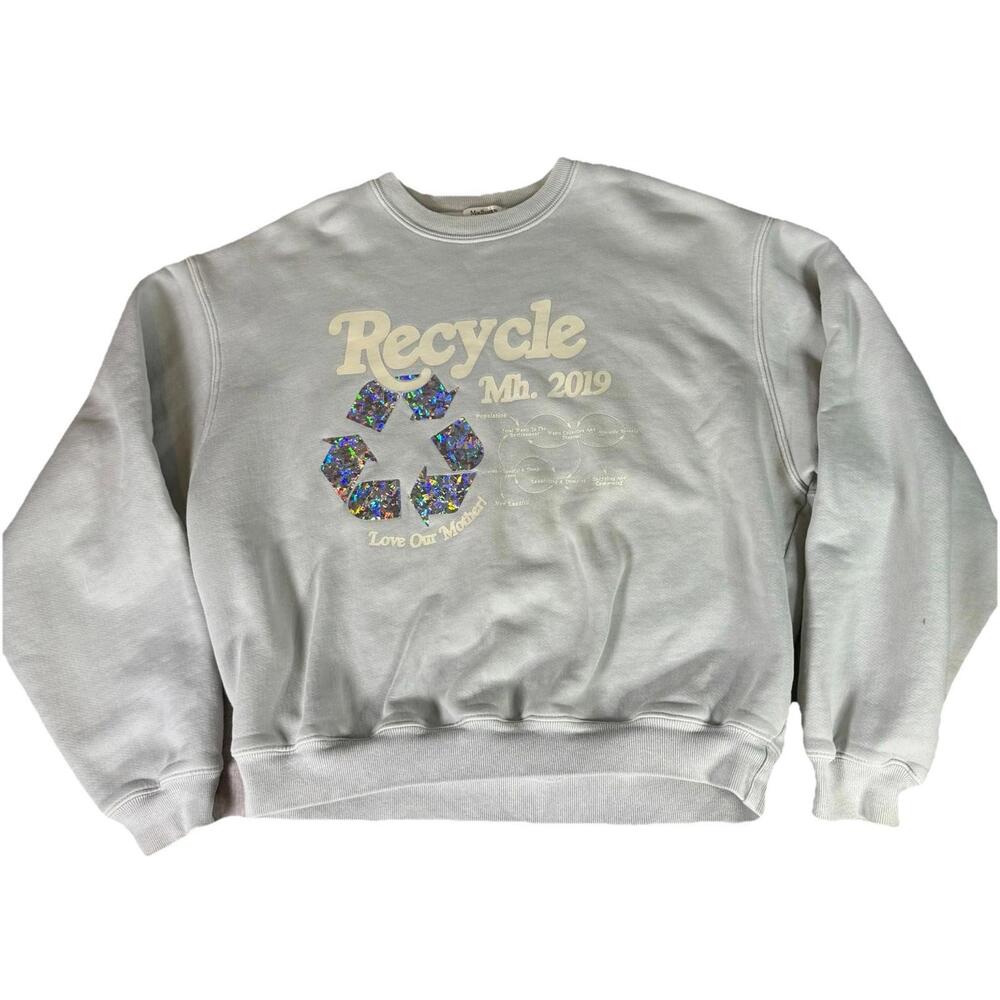Madhappy Pullover Crewneck Sweatshirt Recycle Earth Day Gray Blue Large